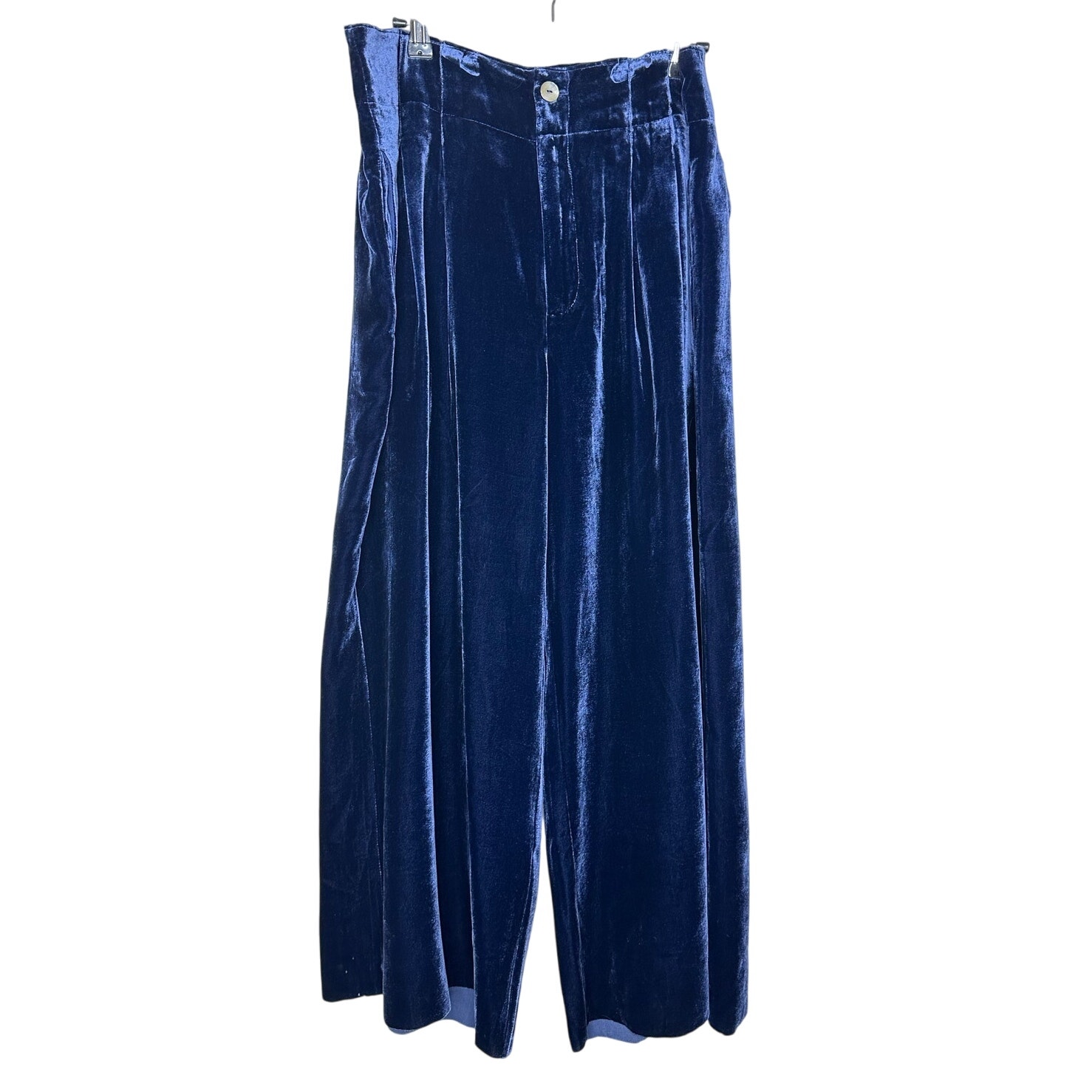 Sundance Catalog Silk Blend Velvet Wide Leg Pants Blue Size Petite 10 Nwot